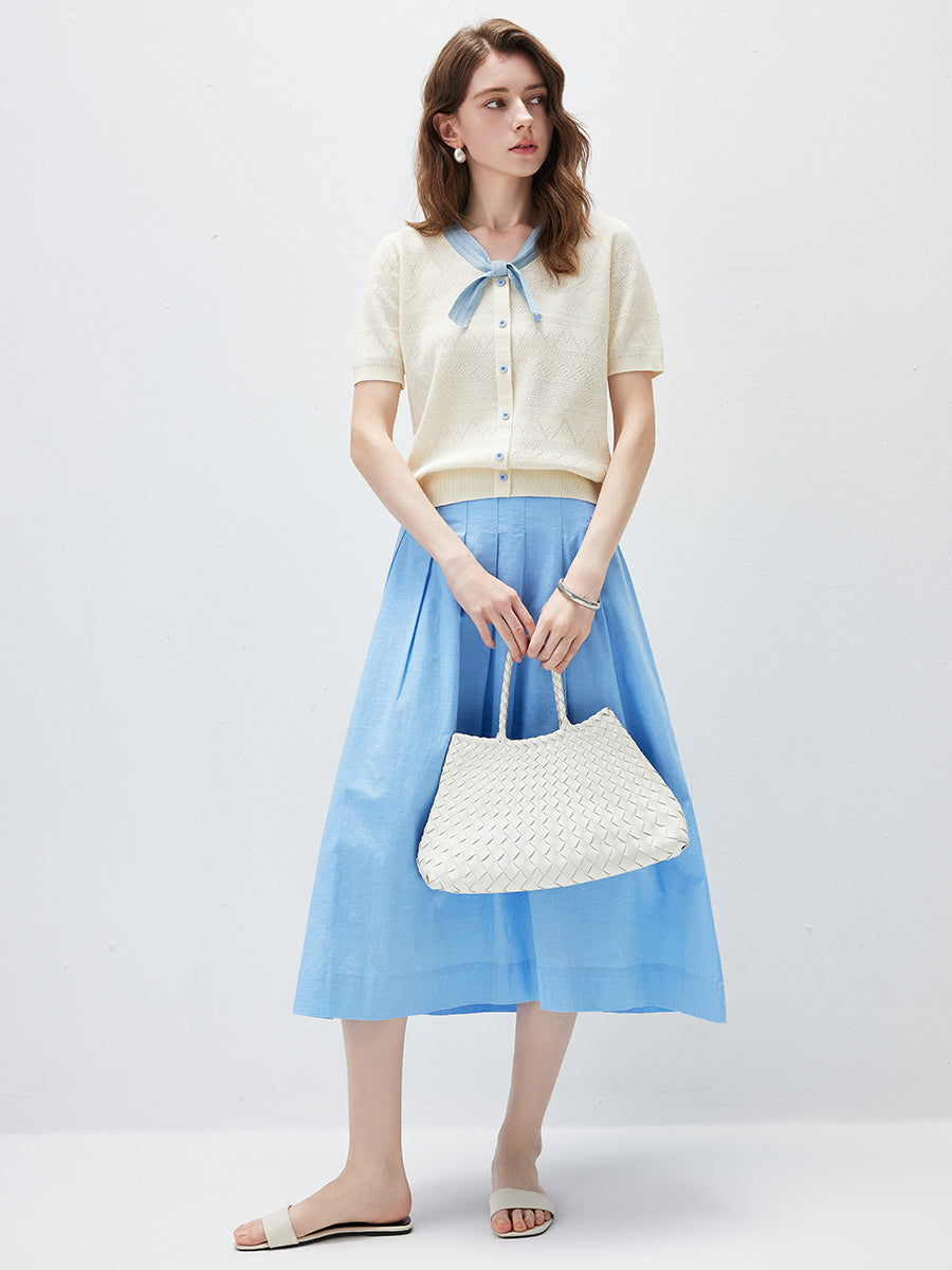 COMOBOCA Women's Bow Knit Short Sleeve Faux Cardigan