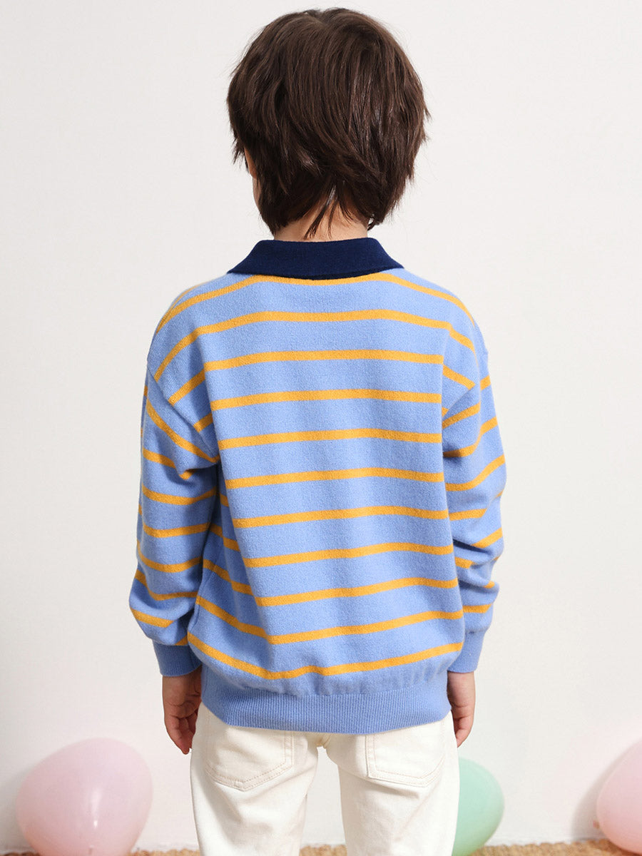 COMOBOCA 100% Wool Kids' Striped Collar Sweater