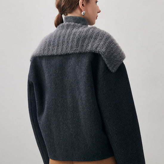 COMOBOCA Women's Fuzzy Sailor Collar Button Front Coat