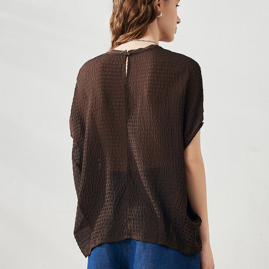 COMOBOCA Women's Crinkle Textured Blouse with Button Closure