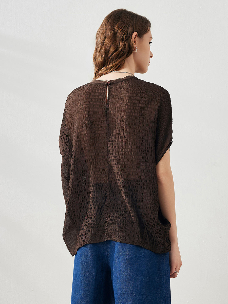 COMOBOCA Women's Crinkle Textured Blouse with Button Closure