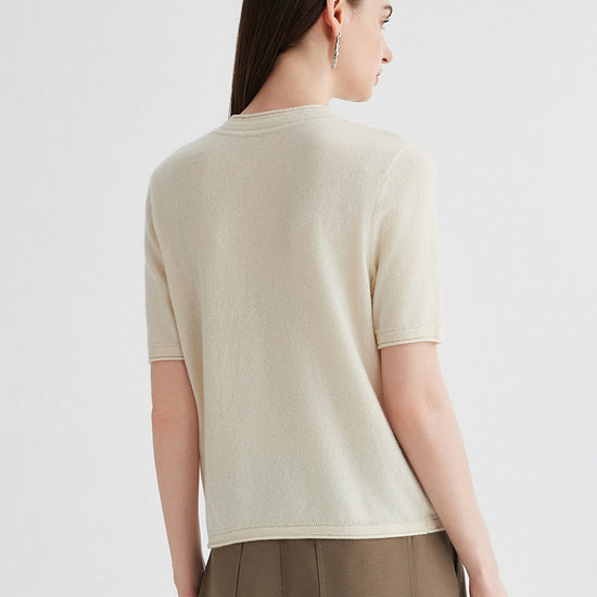 COMOBOCA 100% Cashmere Women's Round Neck T-Shirt