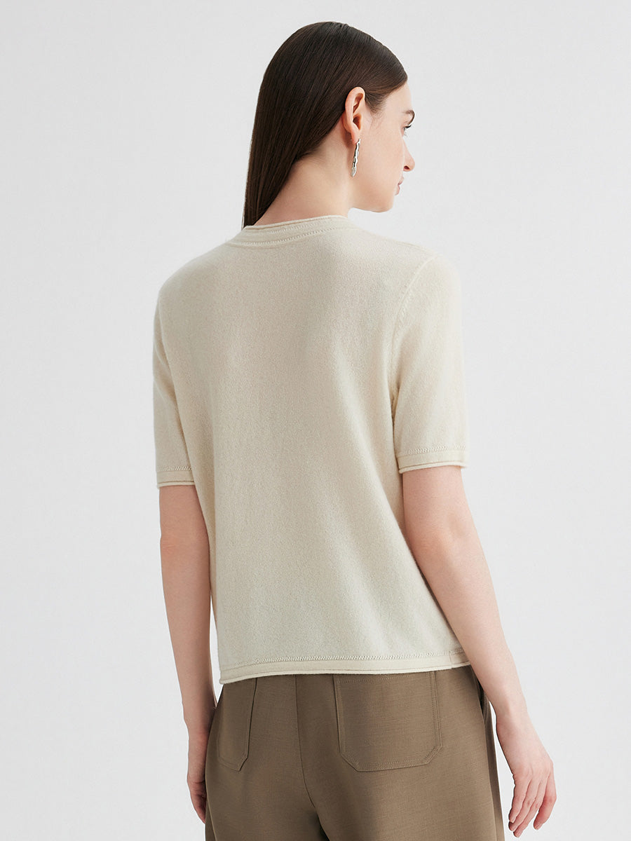 COMOBOCA 100% Cashmere Women's Round Neck T-Shirt