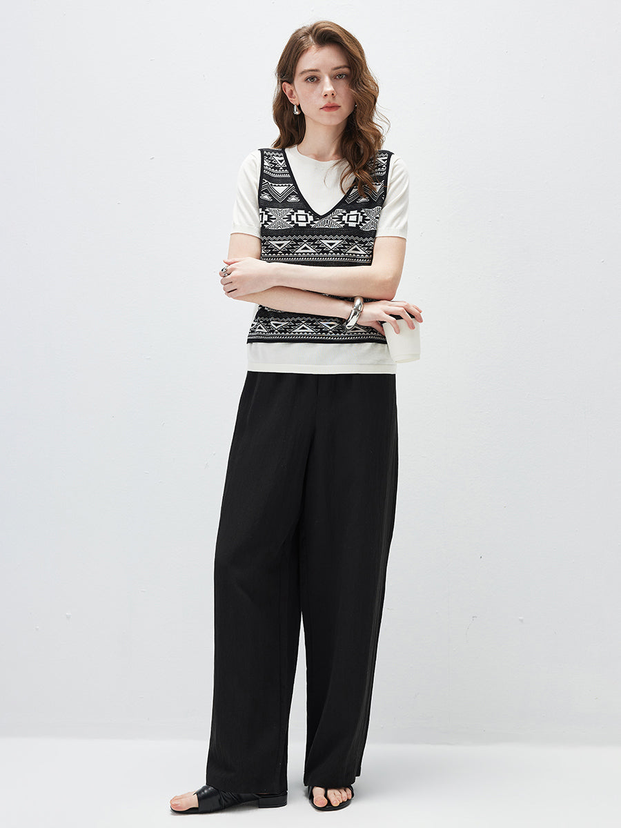 COMOBOCA Women's 2-in-1 Geometric Knit Top