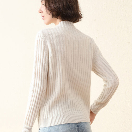 COMOBOCA 100% Cashmere Women's Mock Neck Knit Sweater