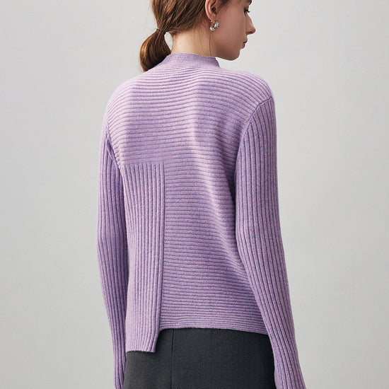 COMOBOCA 100% Cashmere Women's Asymmetric Ribbed Mock Neck Sweater