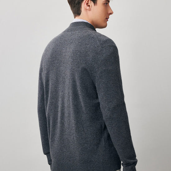 COMOBOCA 100% Cashmere Men's Full Zip Mock Neck Knit Cardigan