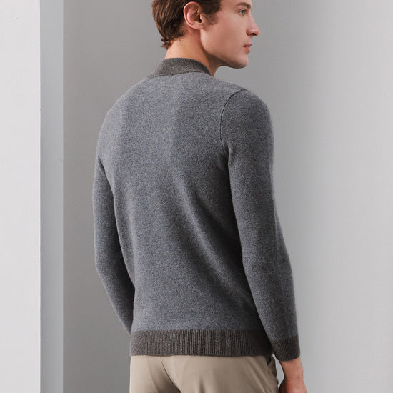 COMOBOCA 100% Cashmere Men's Mock Neck Jacquard Sweater