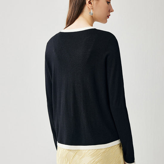 COMOBOCA Women's Ribbed V-neck Cardigan with White Trim