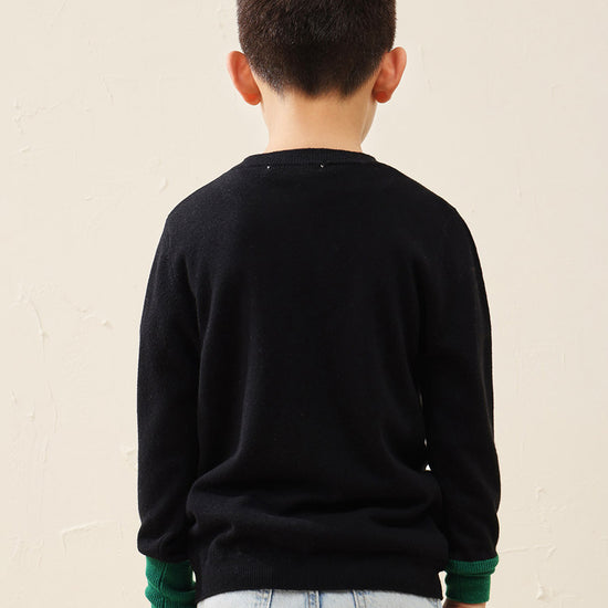 COMOBOCA 100% Wool Kids' Color Contrast Cuff Button Up Cardigan