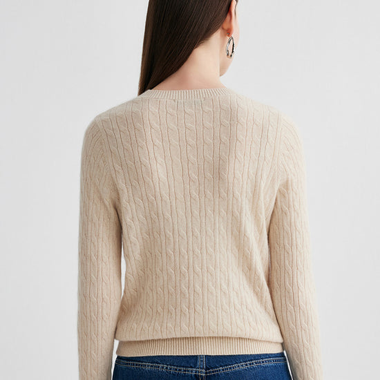 COMOBOCA 100% Cashmere Women's Cable Round Neck Knit Sweater