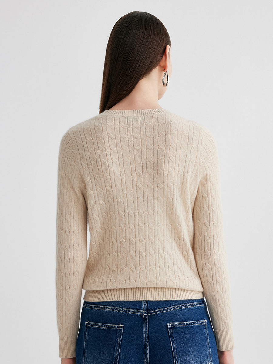 COMOBOCA 100% Cashmere Women's Cable Round Neck Knit Sweater