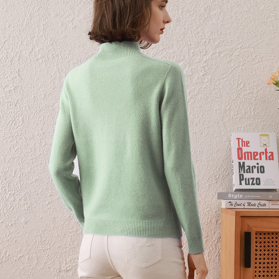COMOBOCA 100% Wool Women's All-Match Mock Neck Sweater