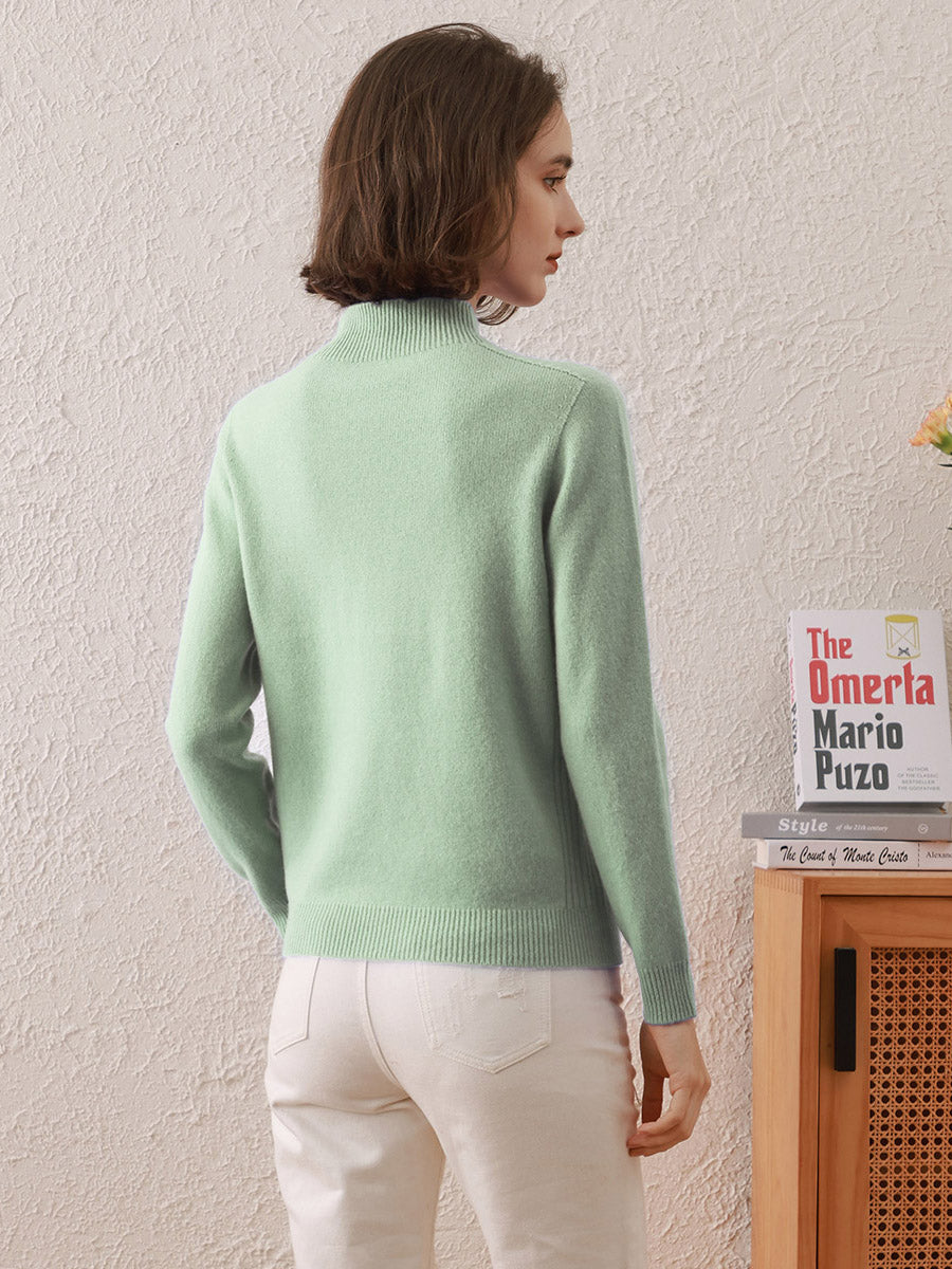 COMOBOCA 100% Wool Women's All-Match Mock Neck Sweater