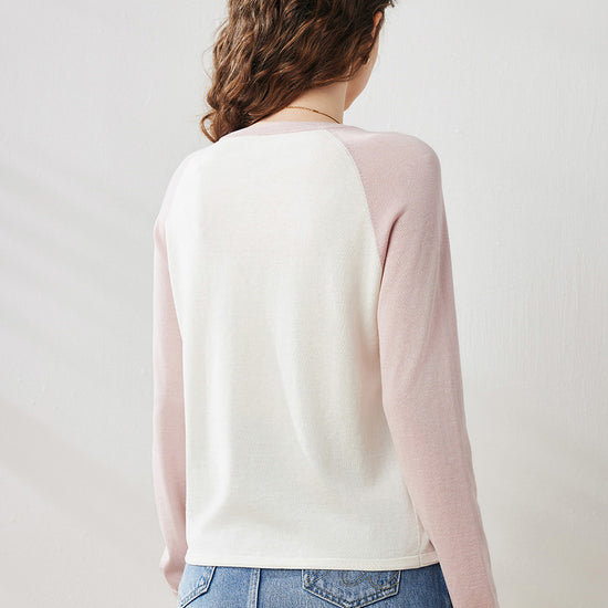 COMOBOCA Women's Colorblock Raglan Round Neck Sweater
