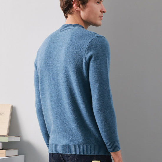 COMOBOCA 100% Cashmere Men's Ribbed Mock Neck Sweater