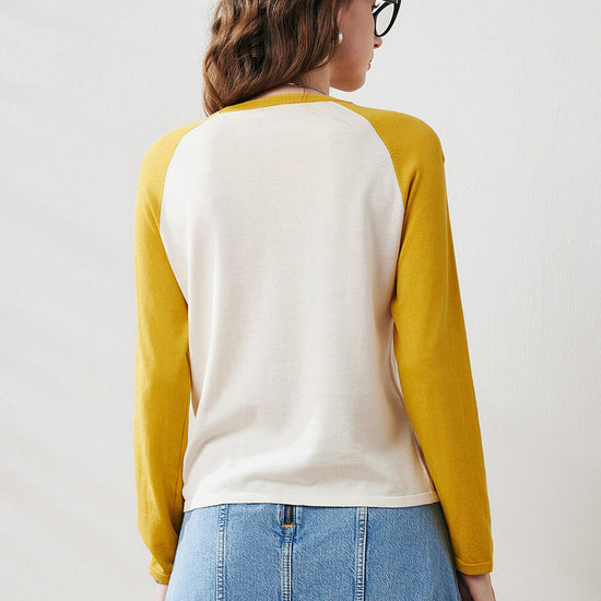COMOBOCA Women's Colorblock Raglan Round Neck Sweater