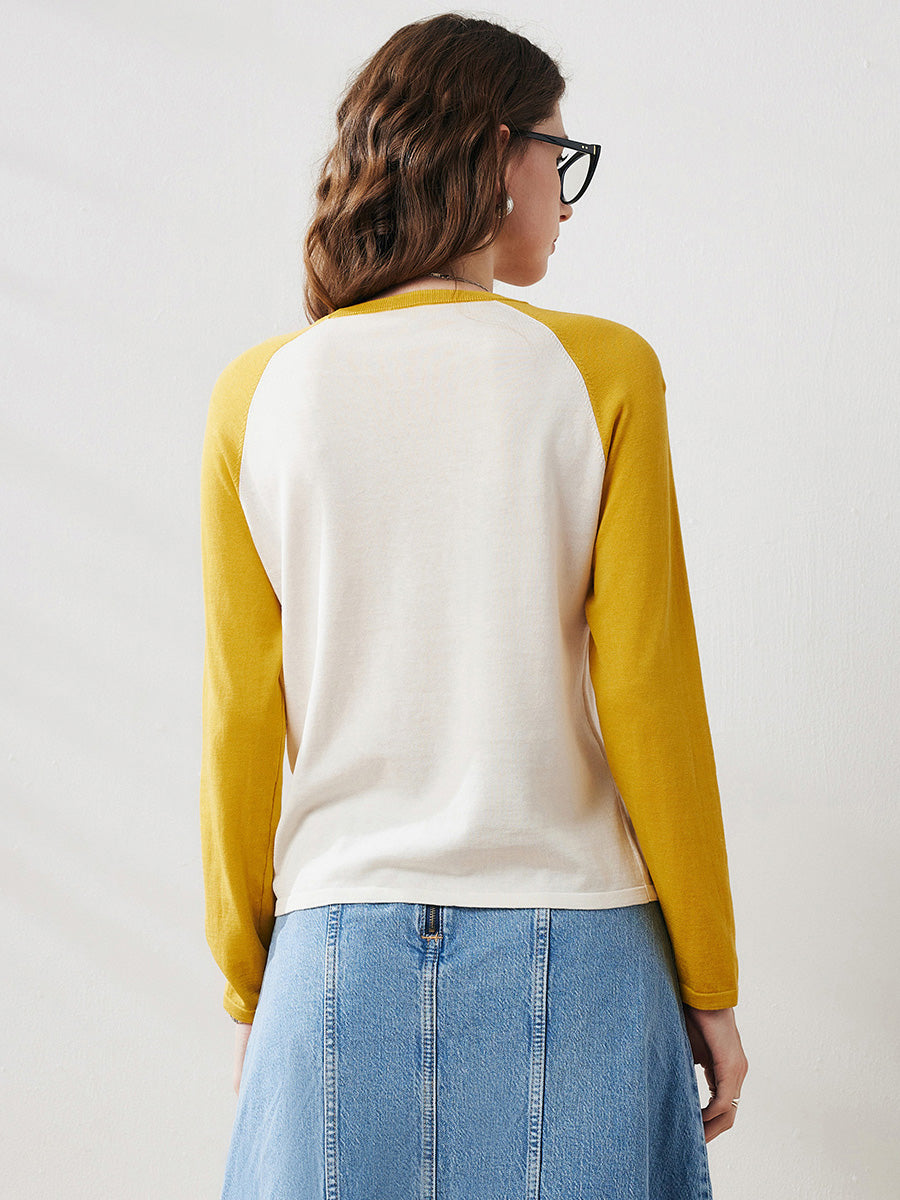 COMOBOCA Women's Colorblock Raglan Round Neck Sweater