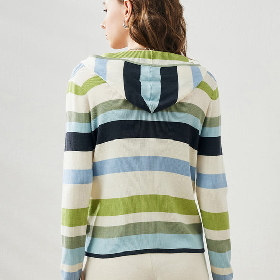 COMOBOCA Women's Versatile Striped Zip-Up Hoodie Cardigan