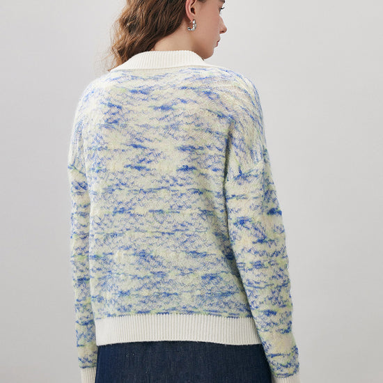 COMOBOCA Women's Wool Ribbed Knit Polo Sweater