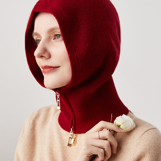 COMOBOCA 100% Cashmere Women's Zip Up Knit Hooded Neck Warmer