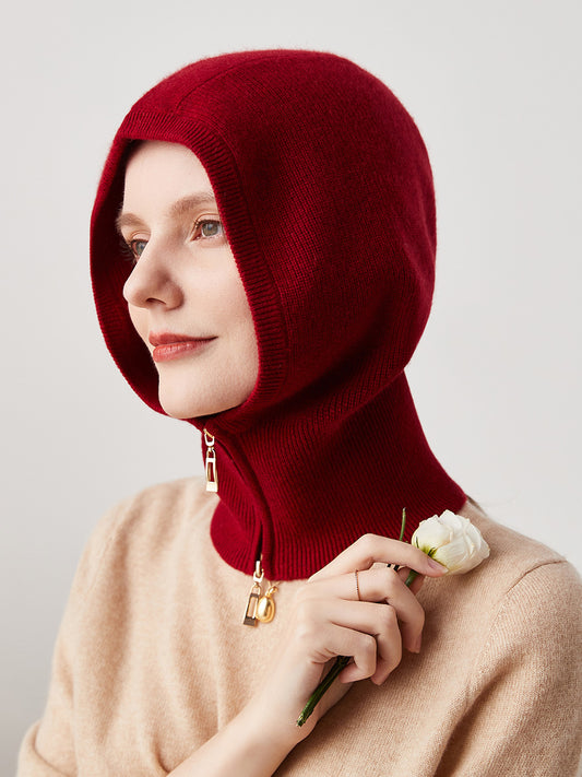 COMOBOCA 100% Cashmere Women's Zip Up Knit Hooded Neck Warmer