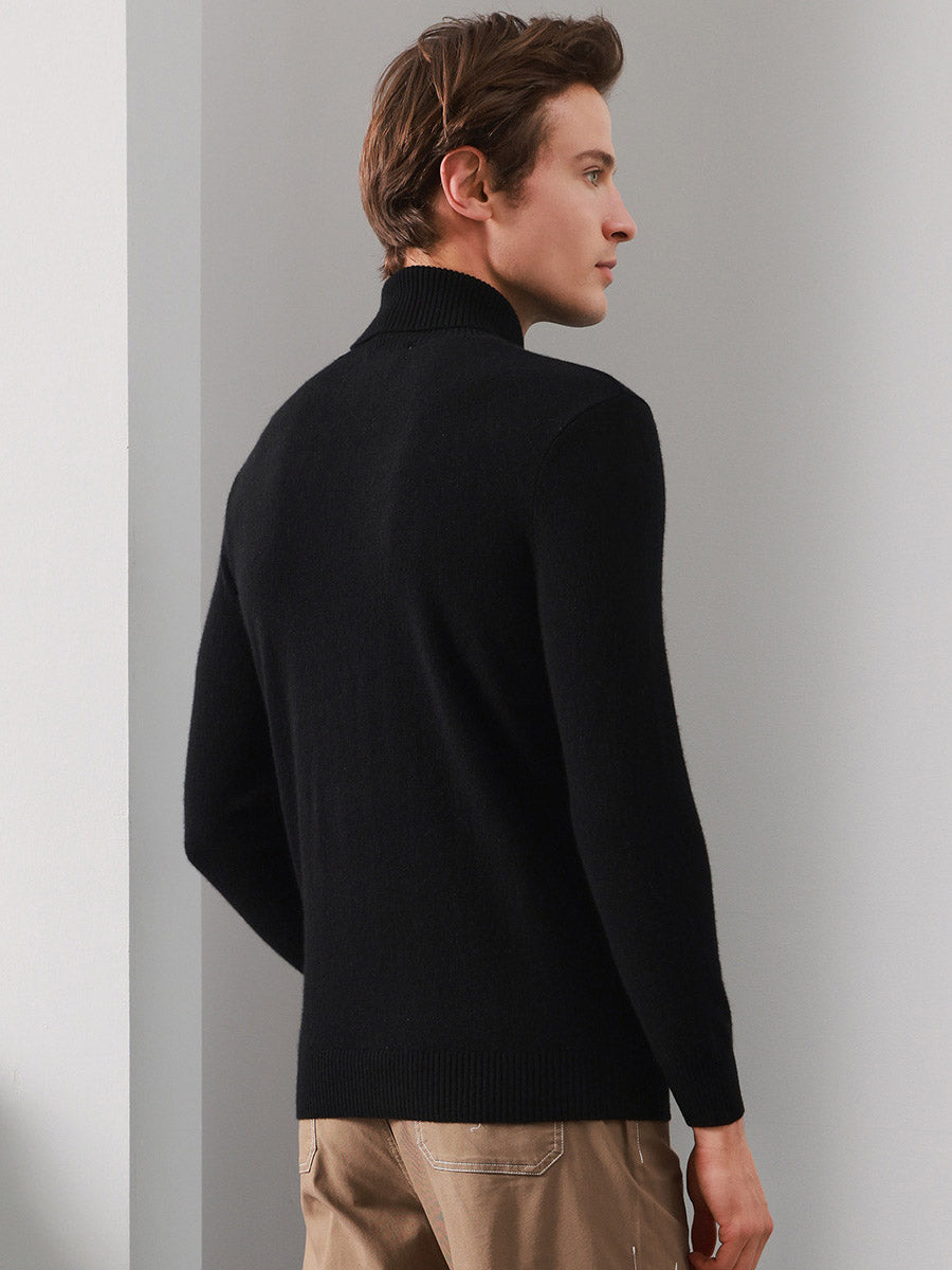 COMOBOCA 100% Cashmere Men's Ribbed Turtleneck Sweater