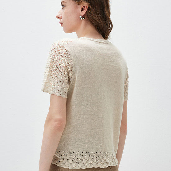 COMOBOCA Women's Lace Trim Knit T-Shirt