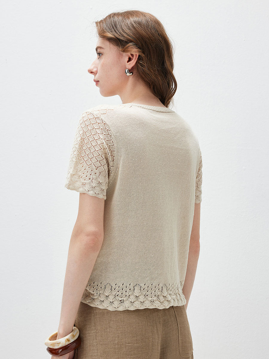 COMOBOCA Women's Lace Trim Knit T-Shirt
