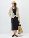 Women’s V-neck long-sleeve knit hollow-out linen-blend cardigan
