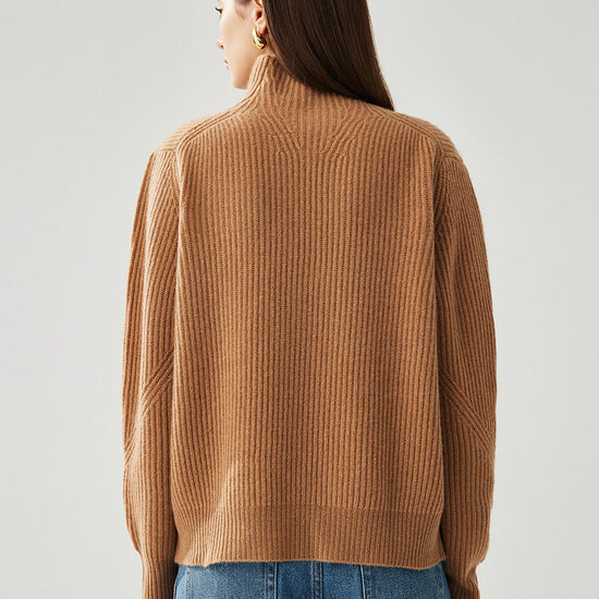 COMOBOCA 100% Cashmere Women's Turtleneck Ribbed Sweater