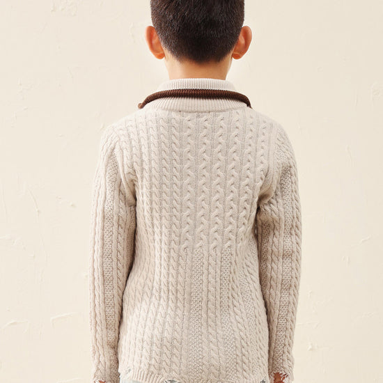 COMOBOCA 100% Wool Kid's Cable Knit Turtleneck Zip Up Cardigan