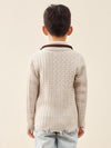 COMOBOCA 100% Wool Kid's Cable Knit Turtleneck Zip Up Cardigan