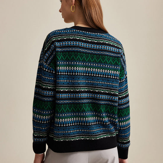 COMOBOCA 100% Wool Women's Fair Isle Patterned Cardigan