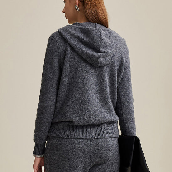 COMOBOCA 100% Wool Women's Cable Knit Zip Cardigan Hoodie