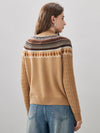 COMOBOCA 100% Wool Women's Fair Isle Zip Up Cable Knit Cardigan