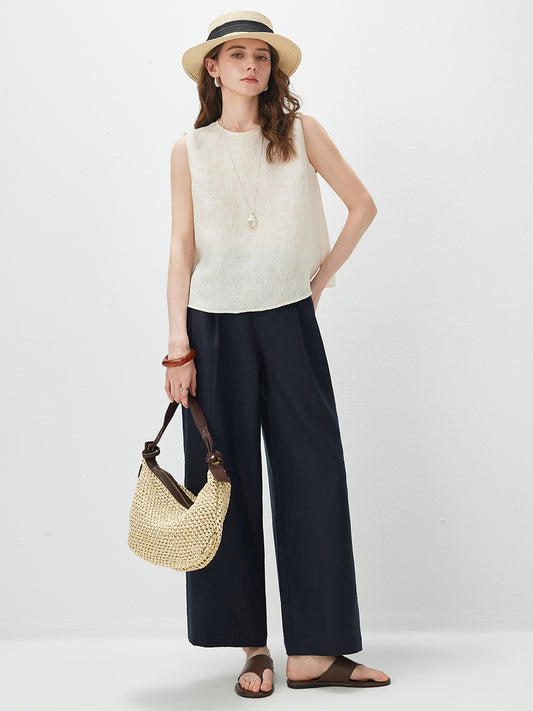 Women's Crew Neck Mulberry Silk Blend Sleeveless Vest