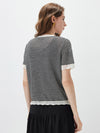 COMOBOCA Women's Drawstring Striped Lace Trim Knit T-Shirt