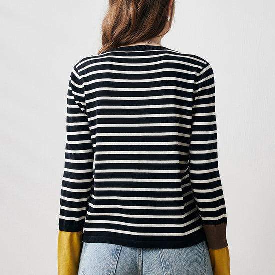 COMOBOCA Women's Striped Round Neck T-Shirt Sweater