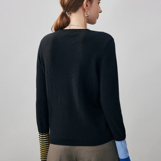 COMOBOCA 100% Cashmere Women's Color-Blocked Sleeve Knit Sweater