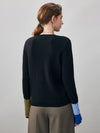 COMOBOCA 100% Cashmere Women's Color-Blocked Sleeve Knit Sweater