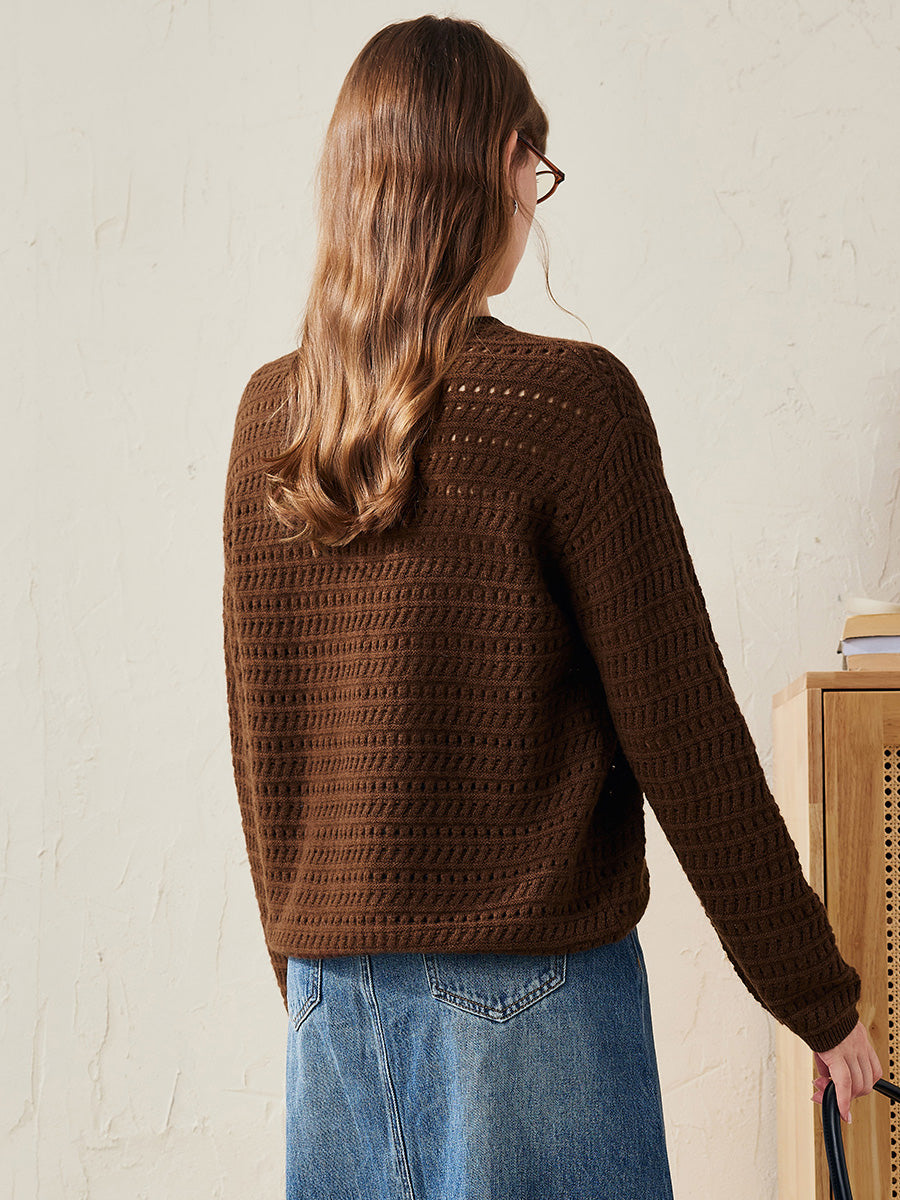 COMOBOCA 100% Wool Women's Soft Knit Lace Sweater