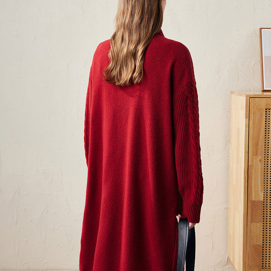 COMOBOCA 100% Wool Women's Cable Knit Long Front Button Coat