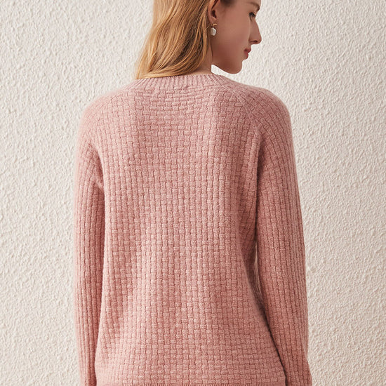COMOBOCA 100% Cashmere Women's Round Neck Ribbed Knit Sweater