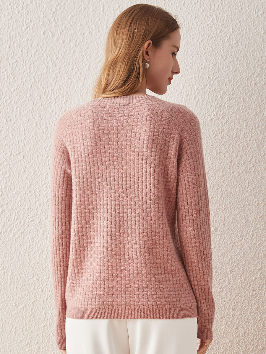 COMOBOCA 100% Cashmere Women's Round Neck Ribbed Knit Sweater