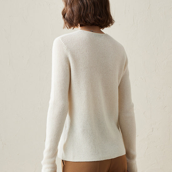 COMOBOCA 100% Cashmere Women's Faux Button Sweater with Lace Cuff