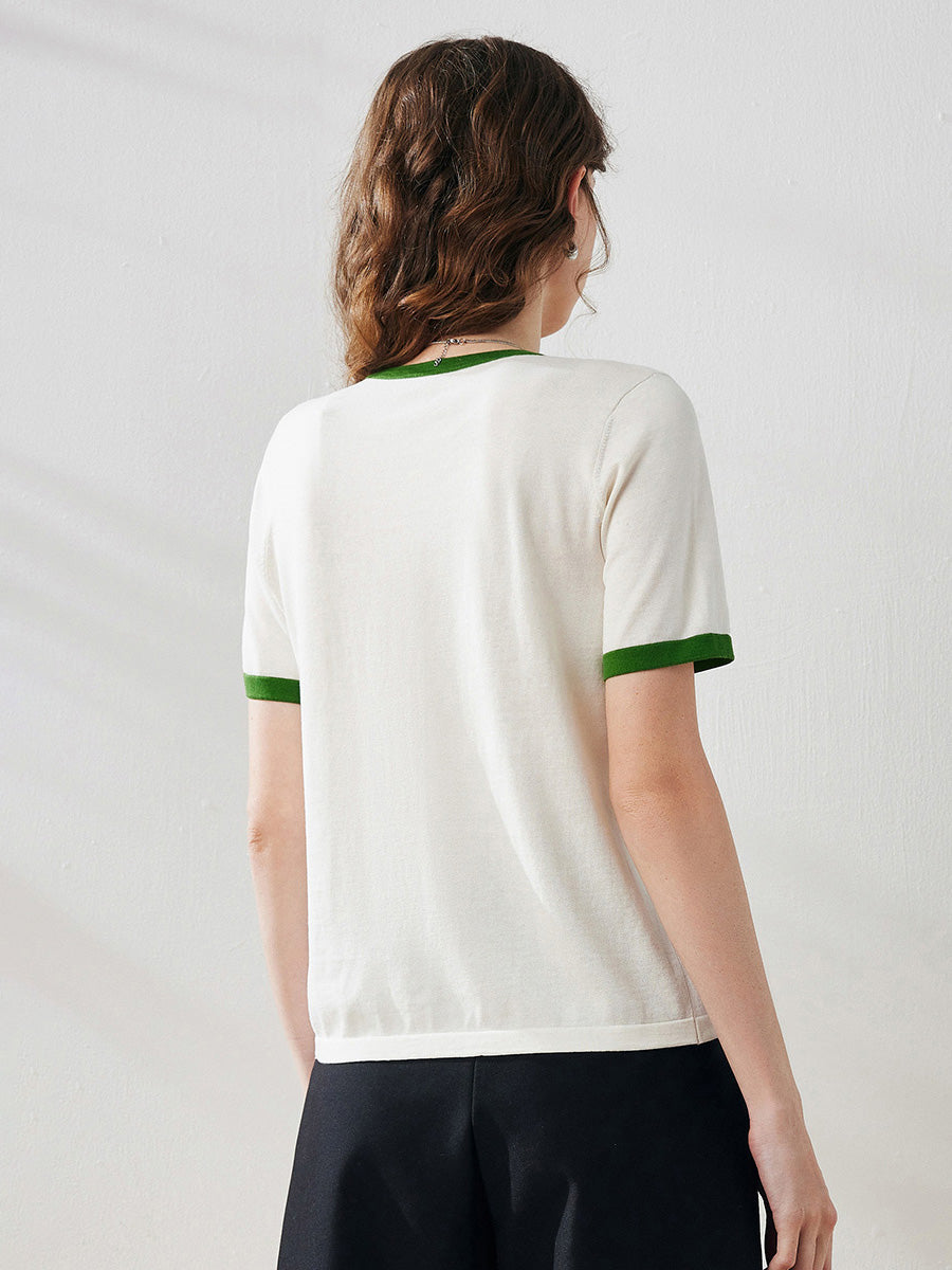 COMOBOCA Women's Retro Ringer Cotton Silk T-Shirt