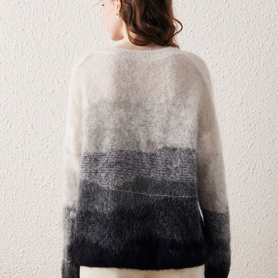 COMOBOCA Women's Mohair Crew Neck Gradient Knit Sweater