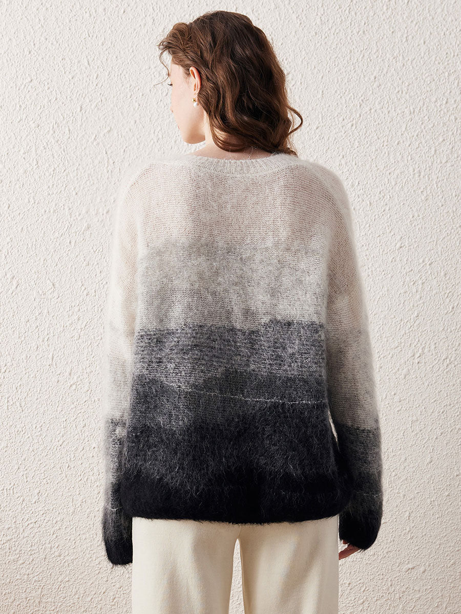 COMOBOCA Women's Mohair Crew Neck Gradient Knit Sweater