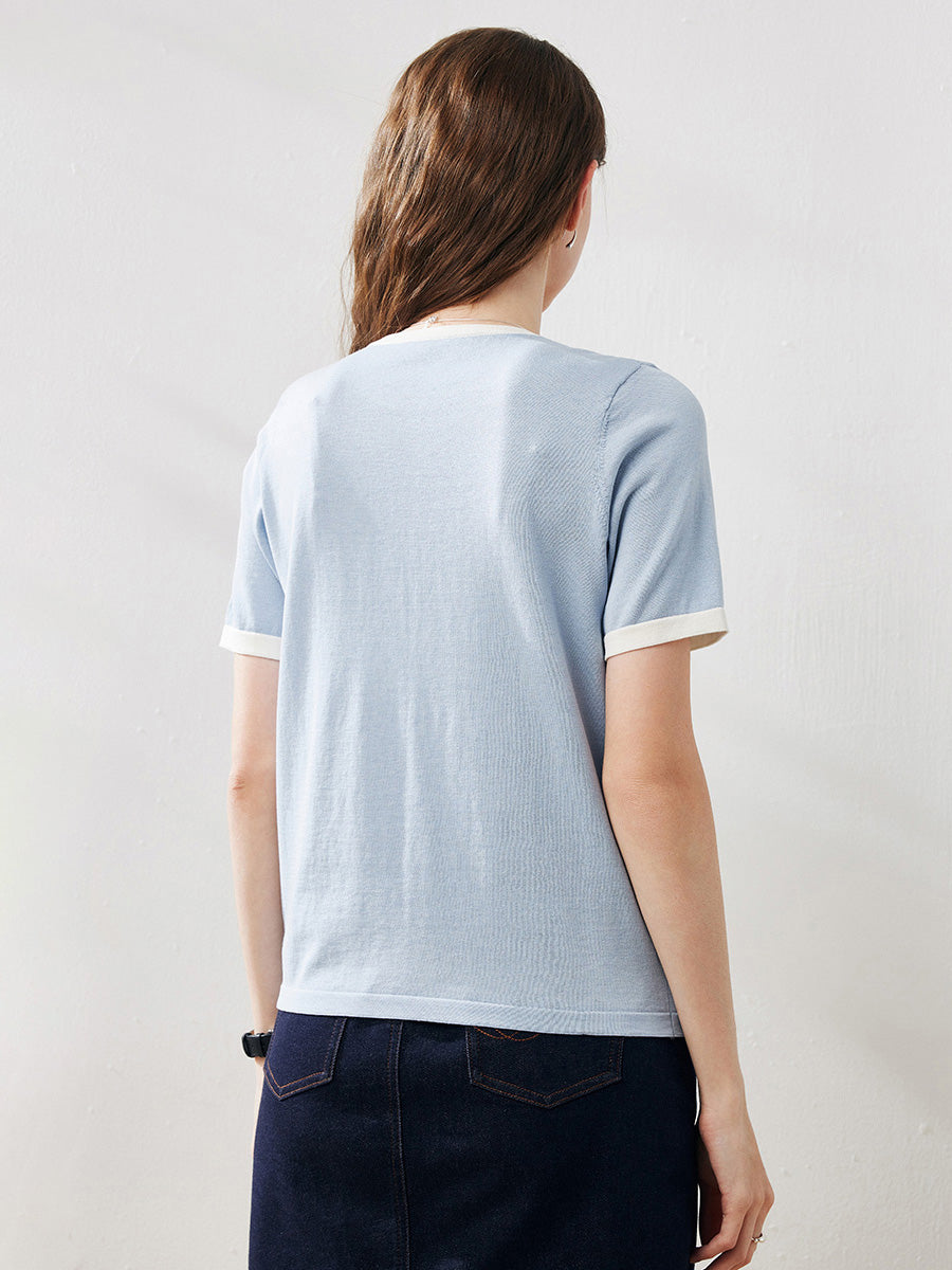 COMOBOCA Women's Retro Ringer Cotton Silk T-Shirt